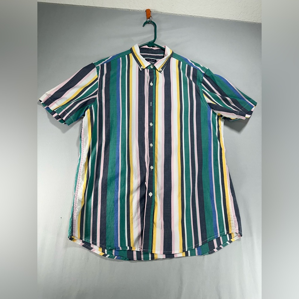 Men's clubroom multicolored short sleeve button-down shirt size large